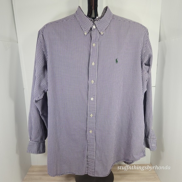 RALPH LAUREN Golf Button Down Mens XL Oxford Shirt Purple Checkered Tilden‎ - Picture 2 of 8